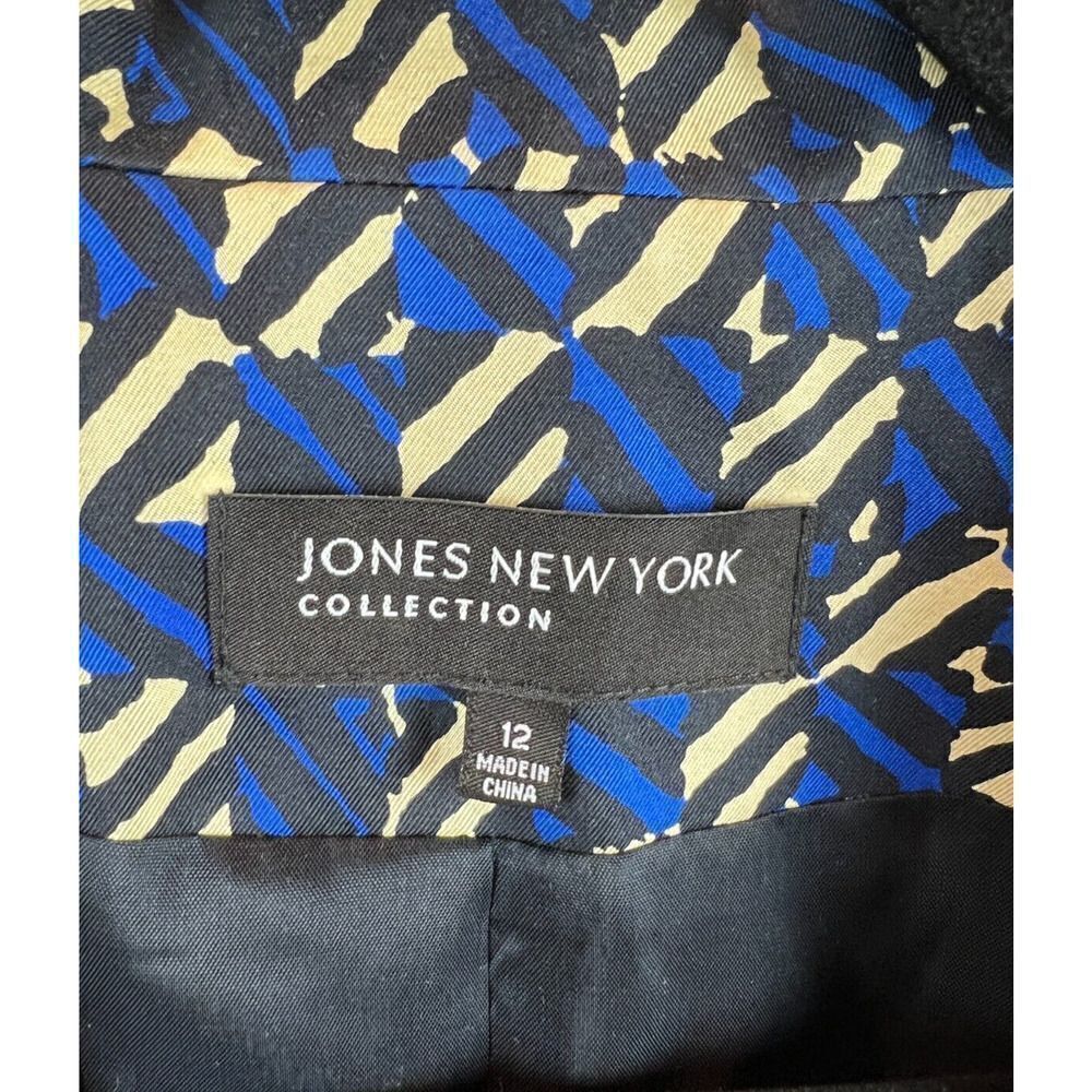 JONES NEW YORK COLLECTION silk twill lined blue yellow black cardigan jacket 12 - Picture 2 of 6
